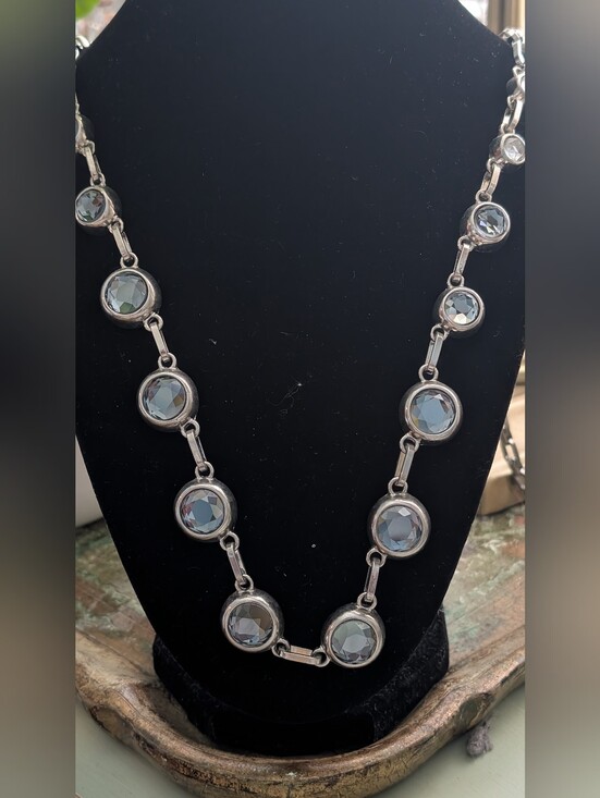 Coldwater Creek Jewelry - Coldwater Creek Silver Tone With Grey/Smoky Blue Rhinestone Station Necklace